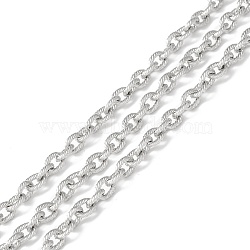 304 Stainless Steel Cable Chains, Unwelded, with Spool, Textured Oval, Stainless Steel Color, 7x5x1.5mm, about 32.81 Feet(10m)/Roll(STAS-P300-02P)