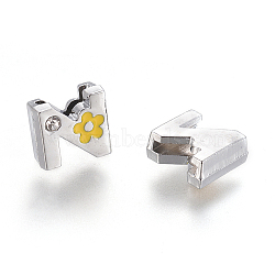 Alloy Rhinestone Slide Charms, with Enamel, Letter.Z with Yellow Flower, Platinum Metal Color, 9x10x5mm, Hole: 2x8mm(X-ALRI-F003-04Z)