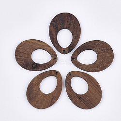 Walnut Wood Pendants, Teardrop, Saddle Brown, 37.5~38x28x2.5mm, Hole: 2mm(WOOD-S054-10)