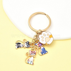 Alloy Enamel Keychain, with Iron Findings, Cat Shape & Paw Print, Mixed Color, 7.5cm(X1-KEYC-YW00135-03)