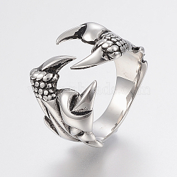 316 Surgical Stainless Steel Finger Rings, Wide Band Rings, Claw, Antique Silver, 17~21mm(RJEW-G091-09)