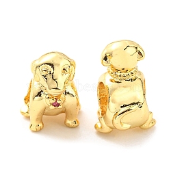 Rack Plating Brass Micro Pave Cubic Zirconia European Beads, Large Hole Beads, Lead Free & Cadmium Free, Dog, Real 18K Gold Plated, 13x7.5x8mm, Hole: 4mm(KK-M247-04G)