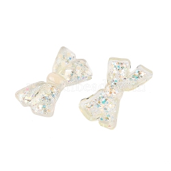 Cute Transparent Resin Decoden Cabochons, Polka Dot Bowknot with Glitter Powder, Beige, 32x18.5x6mm(RESI-S03-01A)