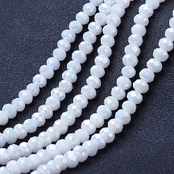 Electroplate Glass Beads Strands, Opaque Solid Color, AB Color Plated, Faceted, Rondelle, White, 10x8mm, Hole: 1mm, about 65~66pcs/strand, 20.8~21.2 inch(53~54cm)(EGLA-A034-P10mm-B18)