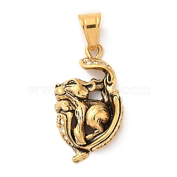 316L Stainless Steel Tibetan Style Rhinestone Pendants, Tiger, 38x22x7.5mm, Hole: 9x7mm(STAS-D096-01D-AG)