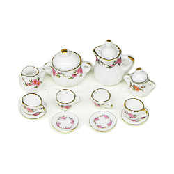 Porcelain Miniature Teapot and Cups Set Ornaments, Micro Landscape Garden Dollhouse Accessories, Pretending Prop Decorations, White, 9~21mm, 8Pcs/set(PORC-PW0001-054A)