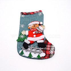 Bear Cloth Hanging Christmas Stocking, with Plaid Pattern, Candy Gift Bag, for Christmas Tree Decoration, Cadet Blue, 309x192x24mm(HJEW-SZC0004-20)