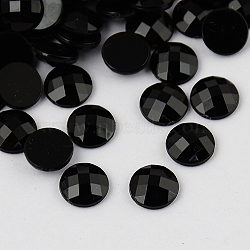 Taiwan Acrylic Rhinestone Cabochons, Flat Back and Faceted, Half Round/Dome, Black, 18x5mm(ACRT-M005-18mm-01)
