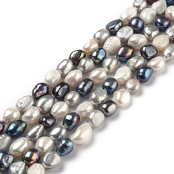 Natural Cultured Freshwater Pearl Beads Strands, Rice, Dyed, Mixed Color, 9~12x7~9mm, Hole: 0.7mm, about 32pcs/strand, 13.98 inch(35.5cm)