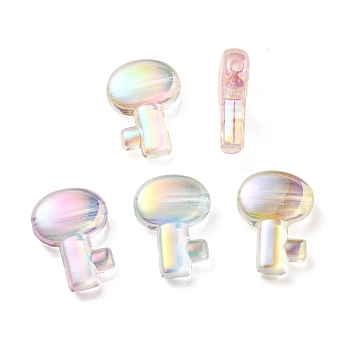 UV Plating Rainbow Iridescent Transparent Acrylic Beads, Key, Clear, 26.5x19x7.5mm, Hole: 2.7mm