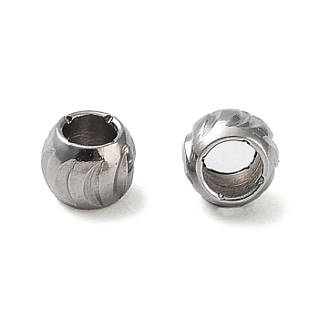 303 Stainless Steel Beads, Round with Moon Pattern, Stainless Steel Color, 3x2.5mm, Hole: 1.4mm