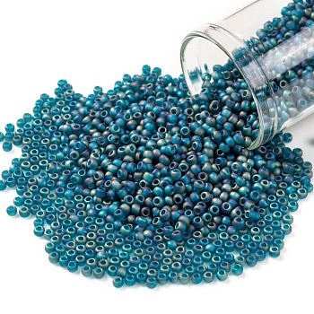TOHO Round Seed Beads, Japanese Seed Beads, (167BDF) Transparent AB Frost Teal, 11/0, 2.2mm, Hole: 0.8mm, about 1110pcs/bottle, 10g/bottle