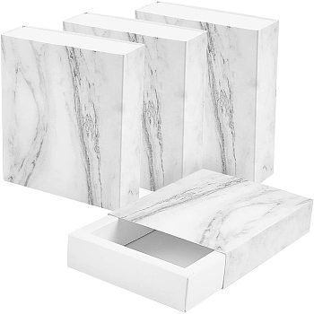 Marble Pattern Paper Drawer Boxes, Gift Wrapping Boxes, for Jewelry Candy Wedding Party Favors, Rectangle, White, Box: 13.7x9.8x3.5cm, Inner Size: 12.1x8.2x3.1cm