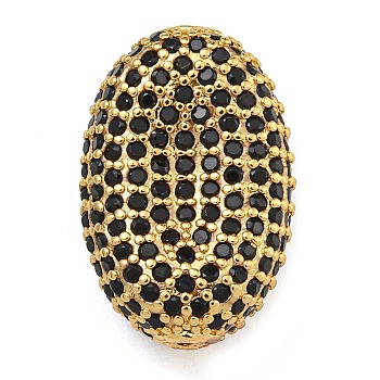 Rack Plating Brass Micro Pave Cubic Zirconia Charms, Cadmium Free & Lead Free, Long-Lasting Plated, Real 18K Gold Plated, Oval, Black, 19x13x8mm, Hole: 1.5mm