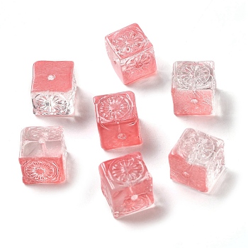 Transparent Glass Beads, Cube, Salmon, 10x11x11mm, Hole: 1.5mm