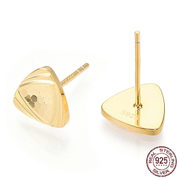 925 Sterling Silver Stud Earrings, Triangle, Nickel Free, with S925 Stamp, Real 18K Gold Plated, 8.5x9mm, Pin: 0.9mm