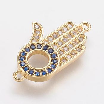 Brass Micro Pave Cubic Zirconia Links, Palm, Real 18K Gold Plated, 21.5x12.5x2mm, Hole: 1mm