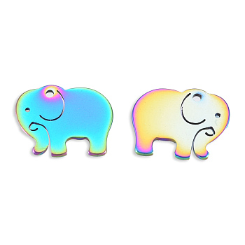 Ion Plating(IP) 201 Stainless Steel Charms, Elephant, Rainbow Color, 12x15x1mm, Hole: 1.2mm