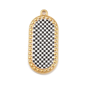 Printed 304 Stainless Steel Pendants, Oval Charms, PVD Vacuum Plating, Real 18K Gold Plated, Black, 30.5x14x2.5mm, Hole: 1.8mm