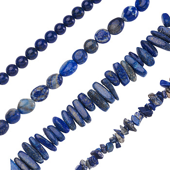Kissitty 4 Strands 4 Style Natural Lapis Lazuli Beads Strands, Round & Chip & Nugget, 1 strand/style