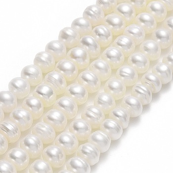 Natural Cultured Freshwater Pearl Beads Strands, Round, Linen, 5~5.5x5~5.5x4mm, Hole: 0.5mm, about 85~90pcs/strand, 14.37''(36.5cm)