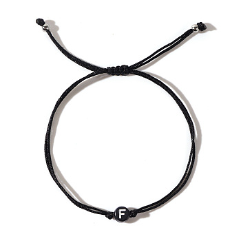 Acrylic Letter F Adjustable Braided Cord Bracelets for Men, Black
