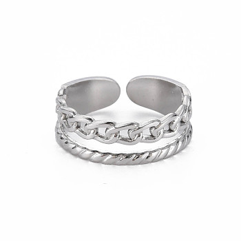 304 Stainless Steel Curb Chain Shape Cuff Ring, Hollow Open Ring for Women, Stainless Steel Color, US Size 9(18.9mm)