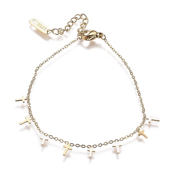 304 Stainless Steel Cross Charm Bracelets, with Lobster Claw Clasps, Golden, 6-1/4 inch(16cm)