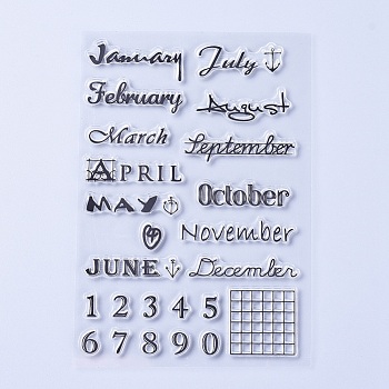 Silicone Stamps, for DIY Scrapbooking, Photo Album Decorative, Cards Making, Month & Number, Clear, 10~21.5x10~20Cm
