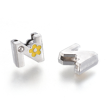Alloy Rhinestone Slide Charms, with Enamel, Letter.Z with Yellow Flower, Platinum Metal Color, 9x10x5mm, Hole: 2x8mm