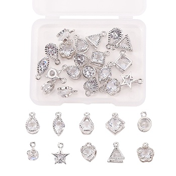 Alloy Cubic Zirconia Charms, Platinum, 12x7x5.5mm, Hole: 1mm, 20pcs/box,