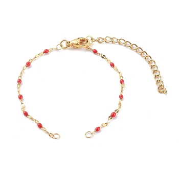 304 Stainless Steel Link Chain Bracelet Makings, with Enamel, Golden, Red, 5-5/8 inch(14.3cm)