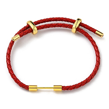 Brass Column Bar Link Bracelet with Leather Cords, Adjustable Bracelet for Women, FireBrick, Inner Diameter: 5/8~3 inch(1.6~7.5cm)