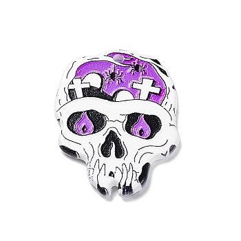 Double-sided Printed Opaque Acrylic Pendants, Skull, Blue Violet, 38x27.5x2.4mm, Hole: 2mm
