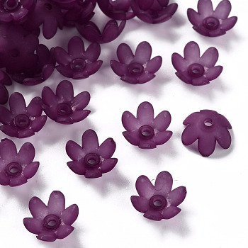Frosted Acrylic Bead Caps, 6-Petal, Flower, Dark Orchid, 14x6mm, Hole: 2mm, about 1660pcs/500g