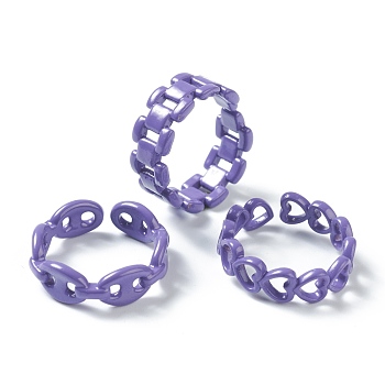 Spray Painted Brass Cuff Rings, Open Rings, Mixed Shapes, Medium Purple, US Size 6~7 1/4(16.5~17.5mm)