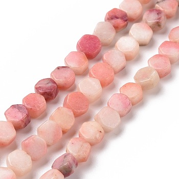 Natural Calcite Beads Strands, Dyed, Hexagon, Pink, 6.5x6x3.5mm, Hole: 1mm, about 64pcs/strand, 15.94 inch(40.5cm)