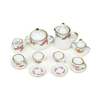 Porcelain Miniature Teapot and Cups Set Ornaments, Micro Landscape Garden Dollhouse Accessories, Pretending Prop Decorations, White, 9~21mm, 8Pcs/set