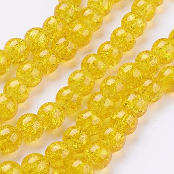 1Strand Gold Transparent Crackle Glass Round Beads Strands, 10mm, Hole: 1.3~1.6mm, about 80pcs/strand, 31.4 inch