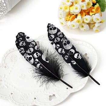 Feather Ornament Accessories, Skull Pattern, Black, 150~200mm, 50pcs/set