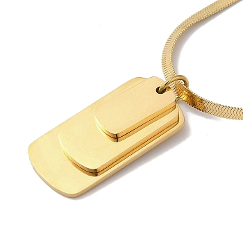 304 Stainless Steel Snake Chain Necklaces, Rectangle Pendant Necklaces, Real 18K Gold Plated, 16.42 inch(41.7cm)