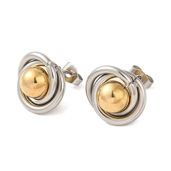 Ring & Round 304 Stainless Steel Stud Earrings for Women, Golden & Stainless Steel Color, 14x15.5mm