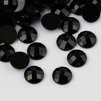 Taiwan Acrylic Rhinestone Cabochons, Flat Back and Faceted, Half Round/Dome, Black, 18x5mm