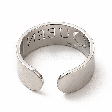 Non-Tarnish 304 Stainless Steel Word Queen Open Cuff Ring for Women(RJEW-B027-18P)-3