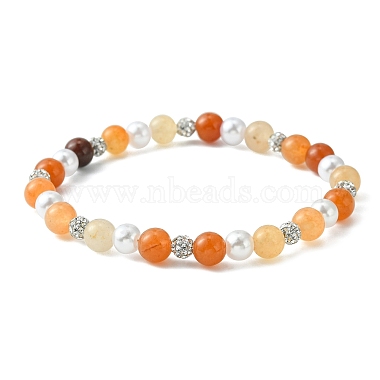 Natural Mixed Gemstone & ABS Plastic Pearl Beaded Stretch Bracelet(BJEW-JB09520)-2