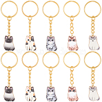 10Pcs 5 Styles Cat Alloy Enamel Keychain, with Iron Findings, Golden, 7cm, 2pcs/style(KEYC-CP00002)