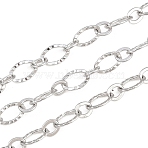 304 Stainless Steel Textured Oval Link Chains, Soldered, with Spool, Stainless Steel Color, 7.5x5x0.8mm(CHS-P028-11P)