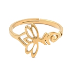 Ion Plating(IP) 304 Stainless Steel Hollow Lotus Adjustable Ring for Women, Real 18K Gold Plated, Inner Diameter: 16.6mm(RJEW-M149-32G)