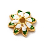 Multi-Petal Alloy Enamel Bead Caps, Cadmium Free & Lead Free, Golden, Flower, White, 7.5x7x2mm, Hole: 1mm(FIND-G029-02G-02)