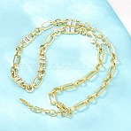 7MM Brass Pave Cubic Zirconia Figaro Chain Necklaces, Cadmium Free & Lead Free, Rack Plating, Long-Lasting Plated, Real 18K Gold Plated, Clear, 18.11 inch(46cm)(NJEW-D324-03G-06)